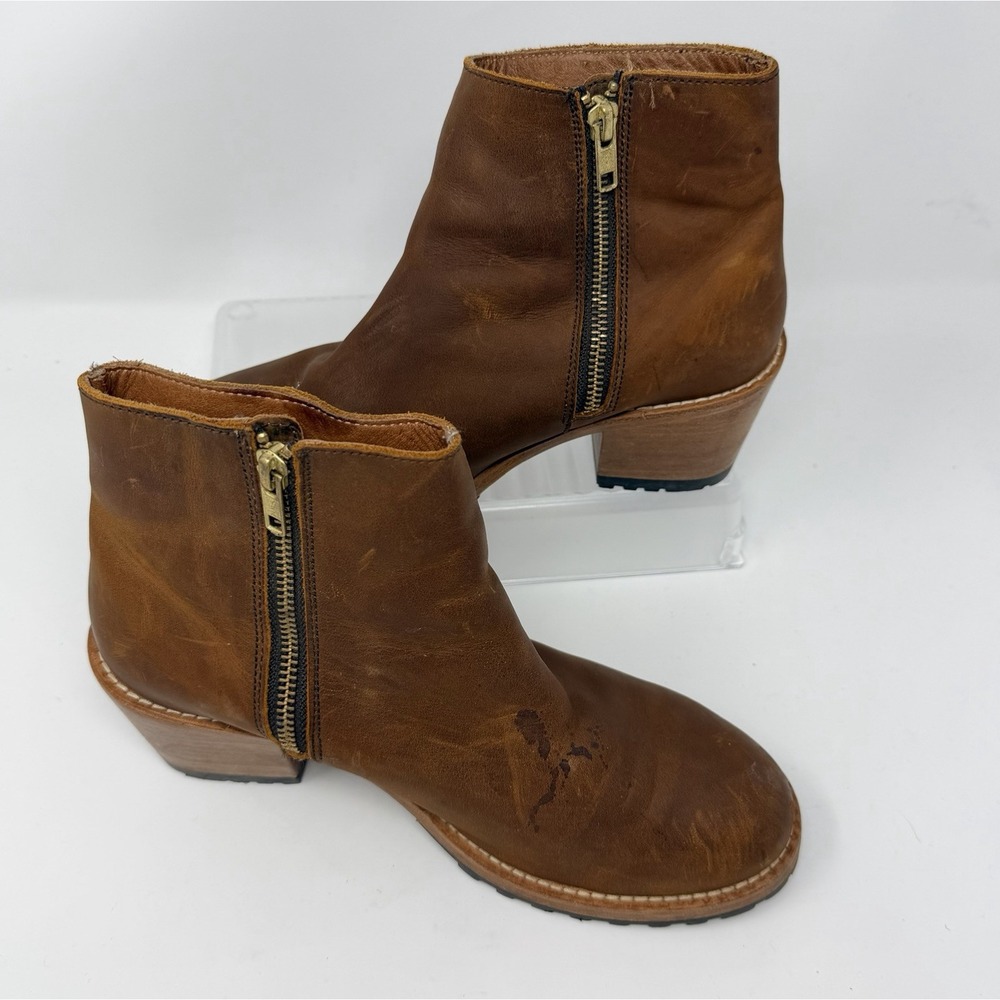 Patina Footwear Brown Leather Chelsea Ankle Bootie Side Zip Lug Sole 8.5M
